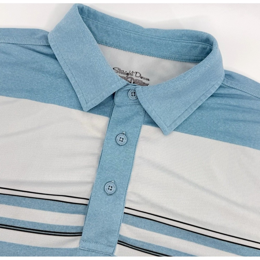 Straight Down‎ Polo Shirt Men L Blue Stripe Performance Golf Shirt